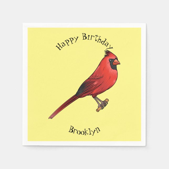 Northern cardinal bird cartoon illustration  napkin (Front)