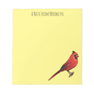 Northern cardinal bird cartoon illustration notepad