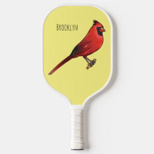 Northern cardinal bird cartoon illustration pickleball paddle