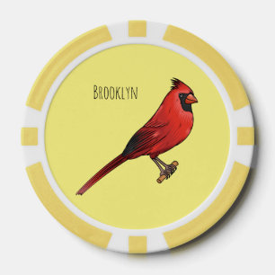 Northern cardinal bird cartoon illustration poker chips