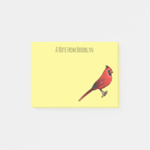 Northern cardinal bird cartoon illustration post-it notes