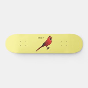 Northern cardinal bird cartoon illustration  skateboard