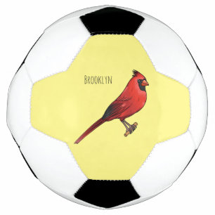 Northern cardinal bird cartoon illustration soccer ball