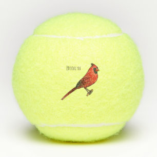 Northern cardinal bird cartoon illustration tennis balls