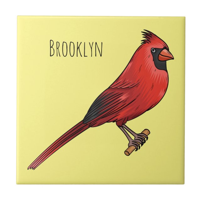 Northern cardinal bird cartoon illustration tile (Front)