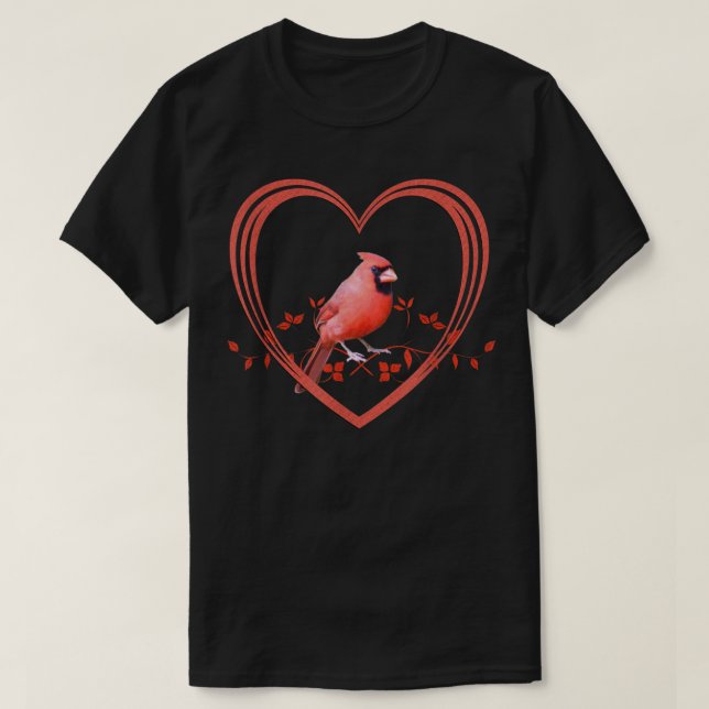 Northern Cardinal Bird in Heart T-Shirt (Design Front)