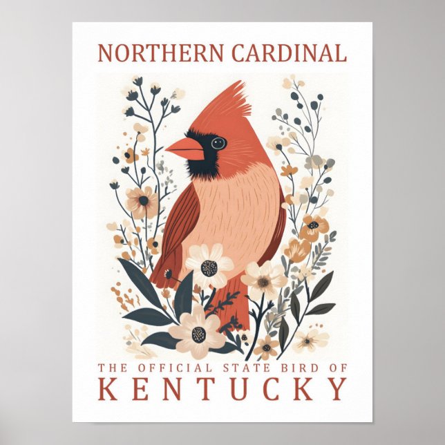 Northern Cardinal Bird of Kentucky USA Travel Poster (Front)