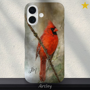 Northern Cardinal Bird Painting Custom Name  iPhone 16 Case