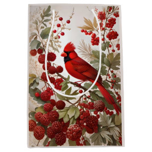 Northern Cardinal Bird Red Berries Medium Gift Bag
