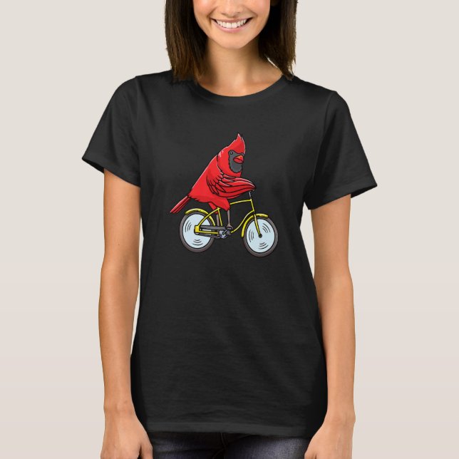 Northern Cardinal Bird Red Cardinal Riding A Bike  T-Shirt (Front)
