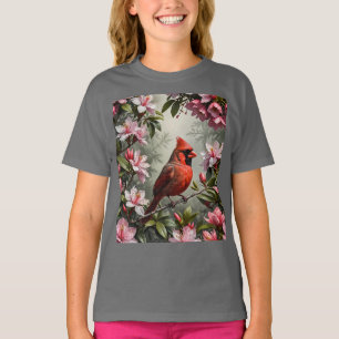 Northern Cardinal Bird Surrounded By Rhododendron T-Shirt