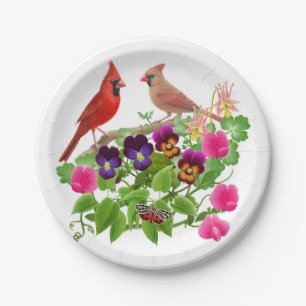 Northern Cardinal Birds in Garden Paper Plates