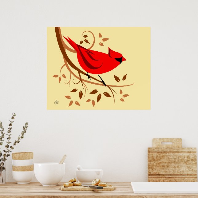 Northern Cardinal Decorative Bird Art Poster (Kitchen)
