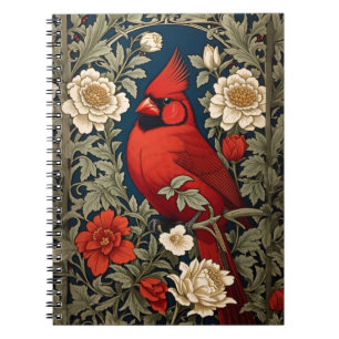 Northern Cardinal Floral William Morris Inspired Notebook
