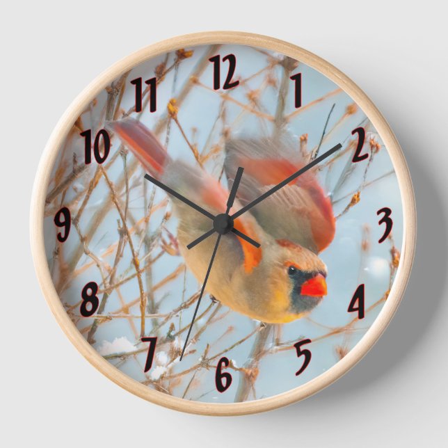 Northern Cardinal Flying - Original Photograph Clock (Front)