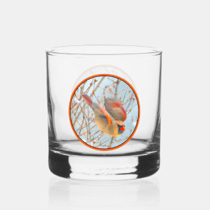Northern Cardinal Flying - Original Photograph Whiskey Glass