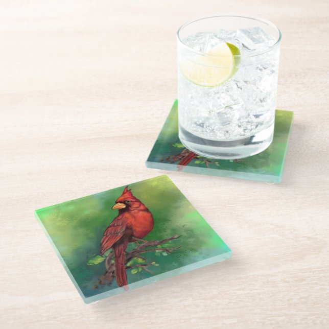 Northern Cardinal Glass Coaster (Angled)