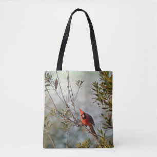 Northern Cardinal in Wax Myrtle Tote Bag