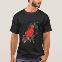 Northern cardinal Red bird on tree branch Long Sle