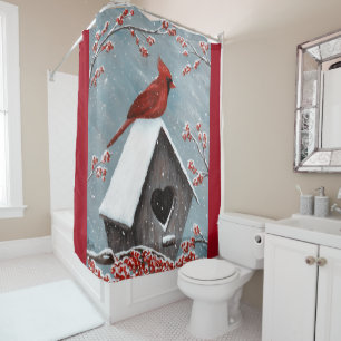 Northern Cardinal Winter Snow Shower Curtain