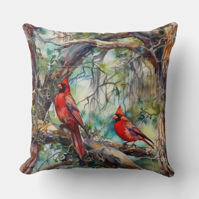 Northern Cardinals in Tree Cushion (Front)