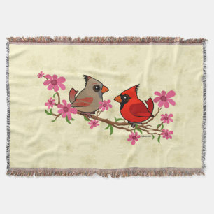 Northern Cardinals on Blossom Branch Throw Blanket