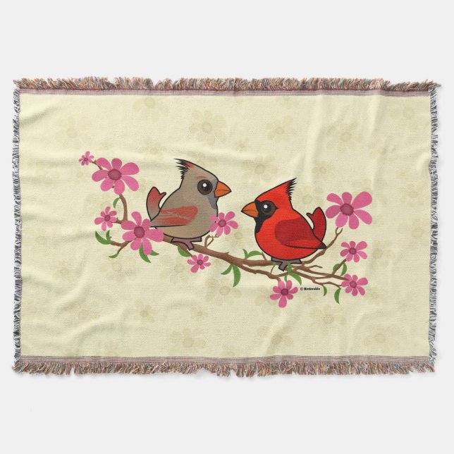 Northern Cardinals on Blossom Branch Throw Blanket (Front)