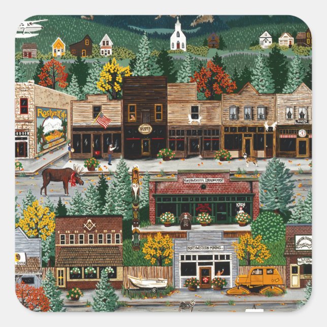 "Northern Exposure" ~ Roslyn, Washington Square Sticker (Front)