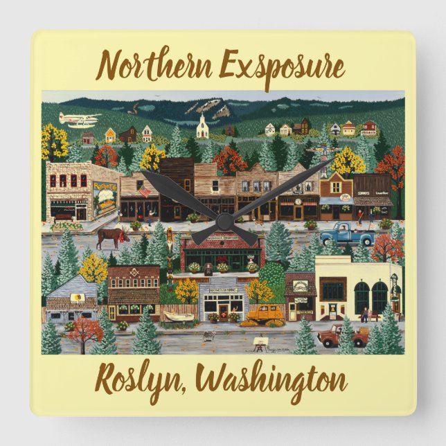 "Northern Exposure" ~ Roslyn, Washington Square Wall Clock (Front)