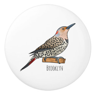 Northern flicker bird cartoon illustration ceramic knob