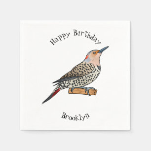 Northern flicker bird cartoon illustration napkin