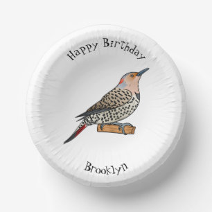 Northern flicker bird cartoon illustration paper plate