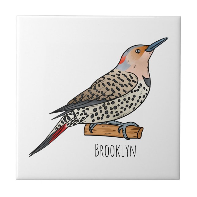 Northern flicker bird cartoon illustration tile (Front)