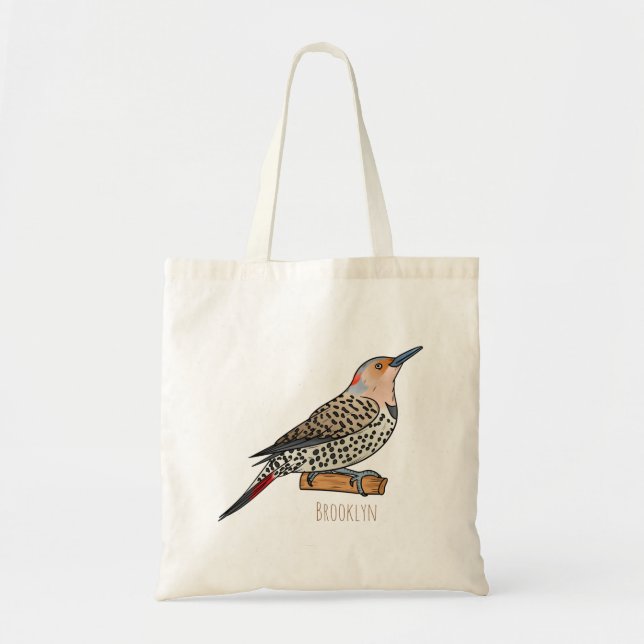 Northern flicker bird cartoon illustration  tote bag (Front)