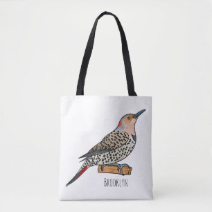 Northern flicker bird cartoon illustration tote bag