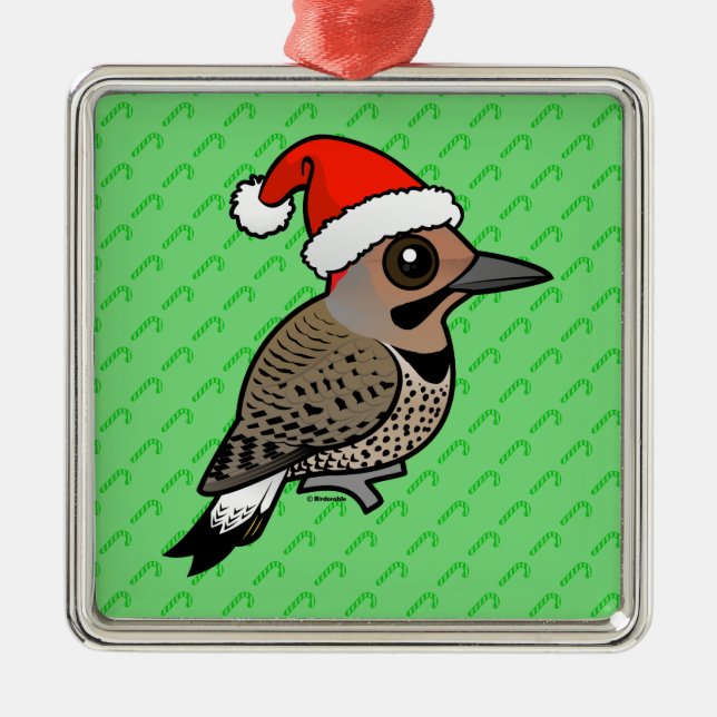 Northern Flicker Santa Claus (yellow shafted) Metal Tree Decoration (Front)