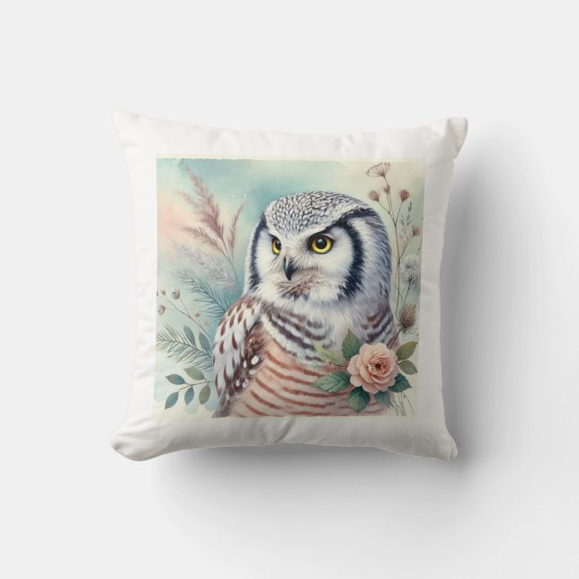 Northern Hawk Owl 060924AREF108 - Watercolor Cushion (Front)