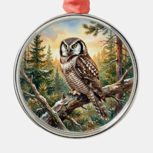 Northern Hawk Owl Metal Tree Decoration