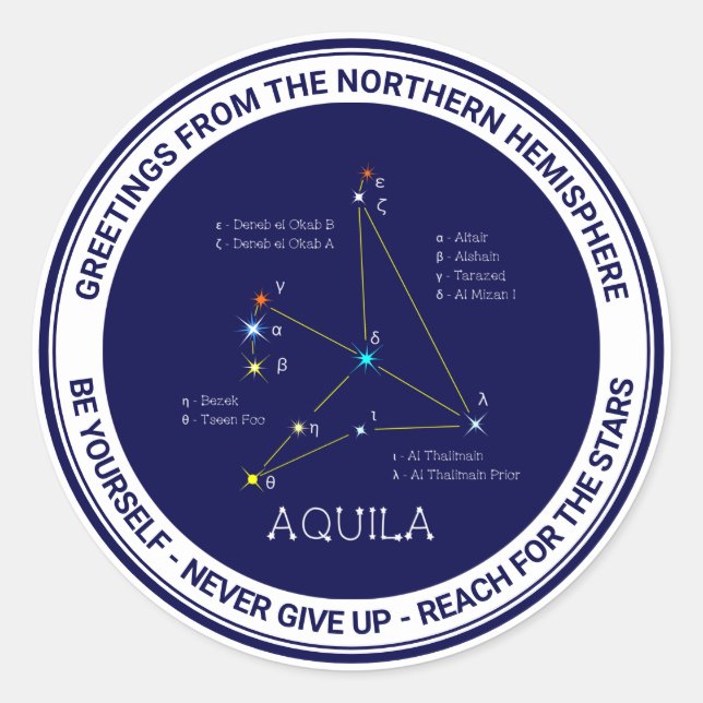 Northern Hemisphere Constellation Aquila Classic Round Sticker (Front)