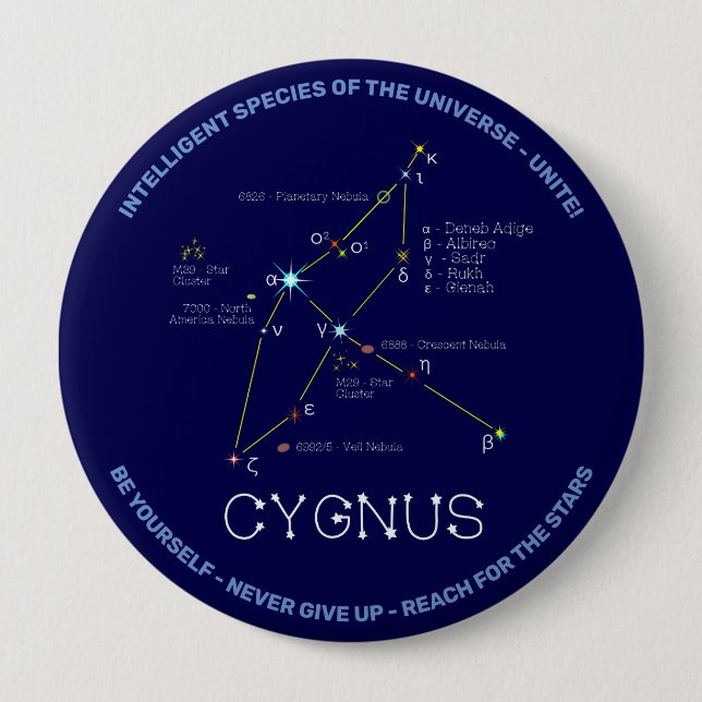 Northern Hemisphere Constellation Cygnus 10 Cm Round Badge (Front)