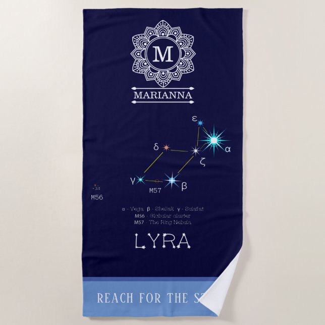 Northern Hemisphere Constellation Lyra Beach Towel (Front)