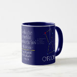 Northern Hemisphere Constellation Orion Mug<br><div class="desc">Northern constellation Orion. The colour of the stars is roughly real. Stars and space objects' names. Stylish and cool coffee mug for anyone. Customisable. You can change or delete the template text " From which stars have we fallen to meet each other here? - Friedrich Nietzsche", "from Elizabeth to Christopher...</div>