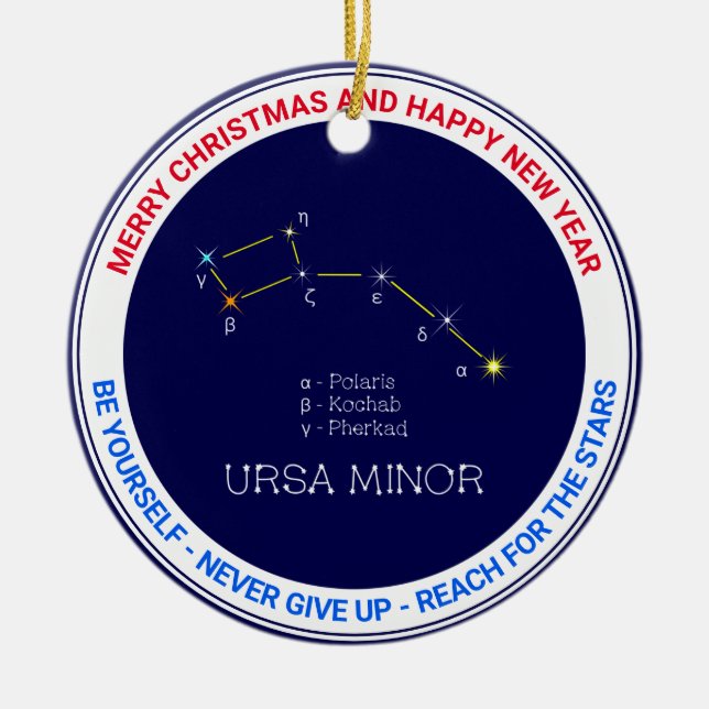 Northern Hemisphere Constellation Ursa Minor Ceramic Tree Decoration (Front)