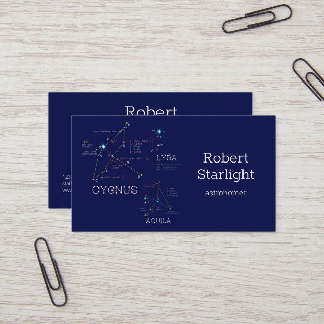 Northern Hemisphere Summer Triangle Stars Business Card (Front/Back In Situ)