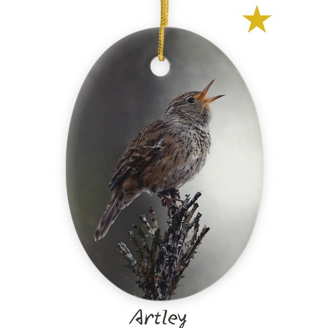 Northern House Wren Bird Painting Year Holiday Ceramic Tree Decoration (Creator Uploaded)