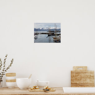 Northern Iceland Harbor Tall Ship Reflections Poster