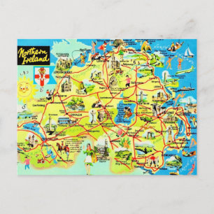 Northern Ireland Vintage Map Postcard