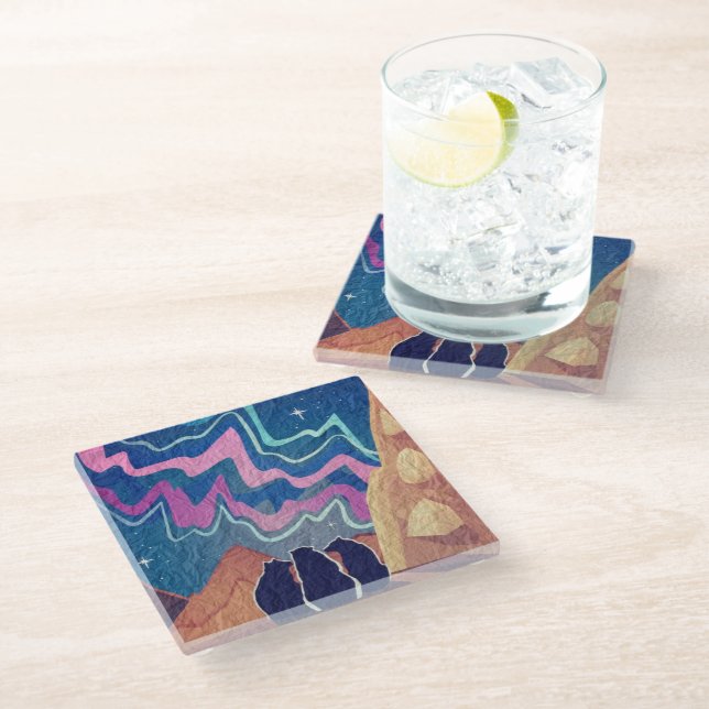 Northern Light Bears Glass Coaster (Angled)