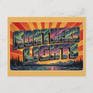 Northern Lights Alaska Night Sky Vintage Art Postcard