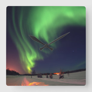 Northern Lights Alaskan Photo Square Wall Clock